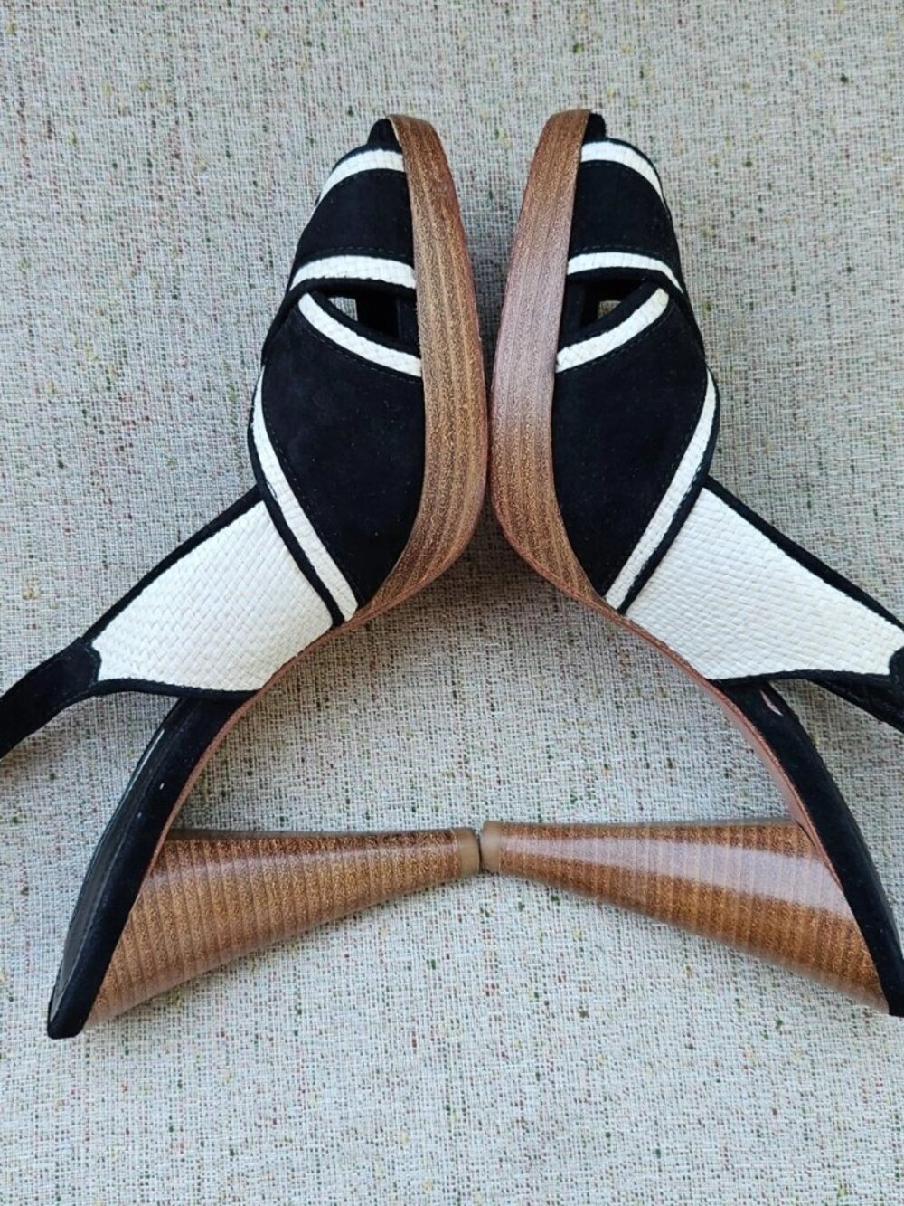 Vintage Via Spiga Ladies Heel Sandal Black/White Suede Upper Shoes Size - Picture 6 of 11